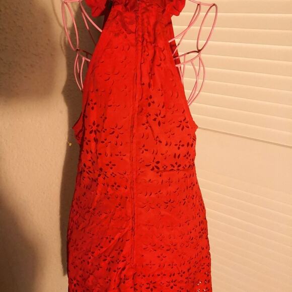 Double Zero Red Embroidered Ruffle Tier Halter Dress L Balletcore Cherry Girl - Picture 4 of 7